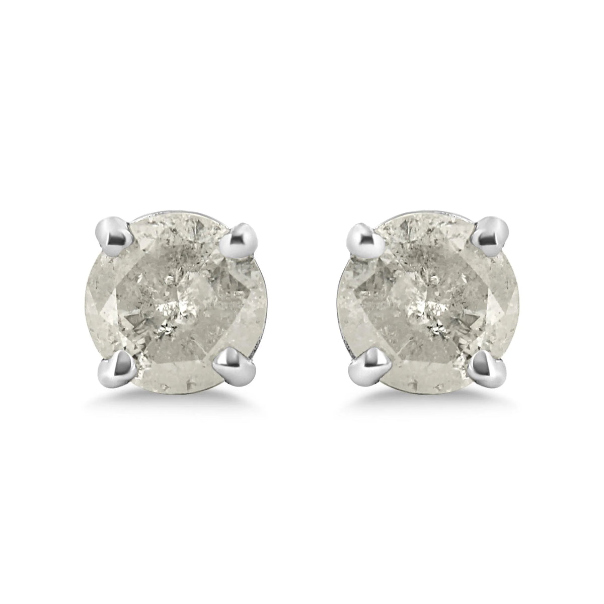 .925 Sterling Silver 4-Prong Round-cut &quot;Salt and Pepper&quot; Diamond Classic Stud Earrings (I-J Color, I3 Clarity)