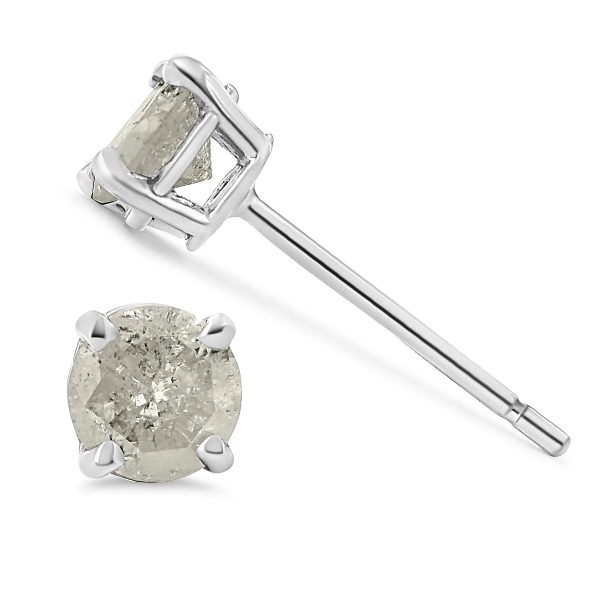 .925 Sterling Silver 4-Prong Round-cut &quot;Salt and Pepper&quot; Diamond Classic Stud Earrings (I-J Color, I3 Clarity)