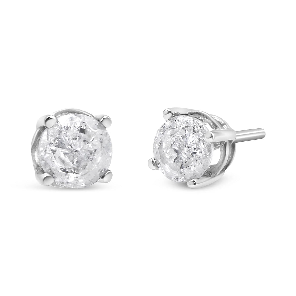 .925 Sterling Silver 4-Prong Round-cut &quot;Salt and Pepper&quot; Diamond Classic Stud Earrings (I-J Color, I3 Clarity)