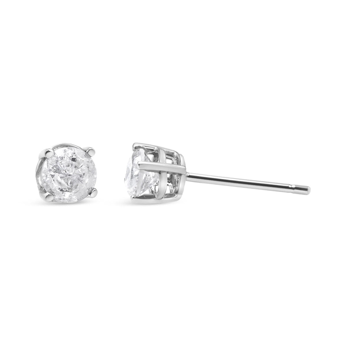 .925 Sterling Silver 4-Prong Round-cut &quot;Salt and Pepper&quot; Diamond Classic Stud Earrings (I-J Color, I3 Clarity)