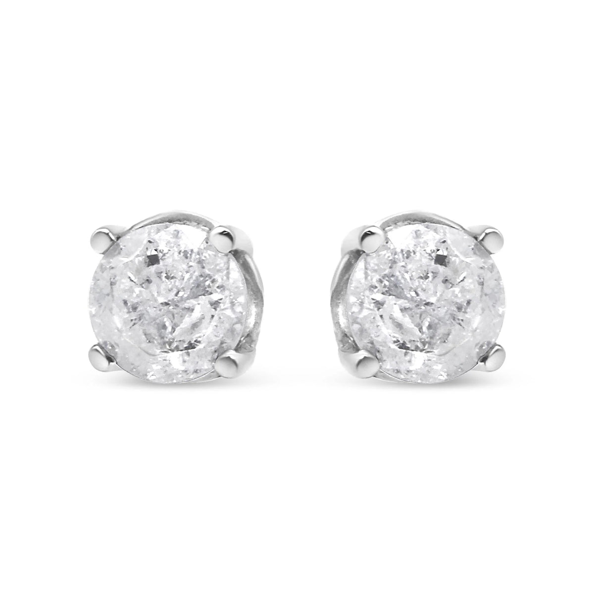 .925 Sterling Silver 4-Prong Round-cut &quot;Salt and Pepper&quot; Diamond Classic Stud Earrings (I-J Color, I3 Clarity)