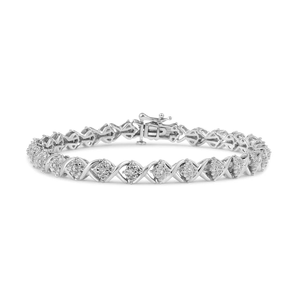 .925 Sterling Silver 1/4 Cttw Round-Cut Diamond &quot;X&quot; Link Bracelet (I-J Color, I3 Clarity) - Size 7.25 &quot;