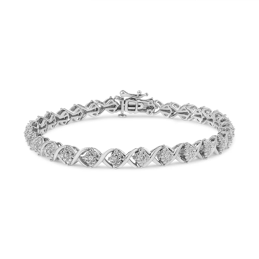 .925 Sterling Silver 1/4 Cttw Round-Cut Diamond &quot;X&quot; Link Bracelet (I-J Color, I3 Clarity) - Size 7.25 &quot;