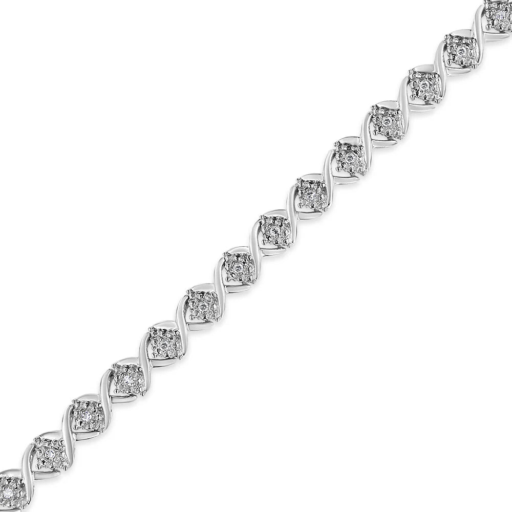 .925 Sterling Silver 1/4 Cttw Round-Cut Diamond &quot;X&quot; Link Bracelet (I-J Color, I3 Clarity) - Size 7.25 &quot;