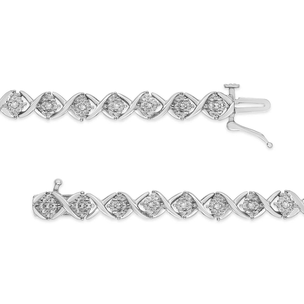 .925 Sterling Silver 1/4 Cttw Round-Cut Diamond &quot;X&quot; Link Bracelet (I-J Color, I3 Clarity) - Size 7.25 &quot;