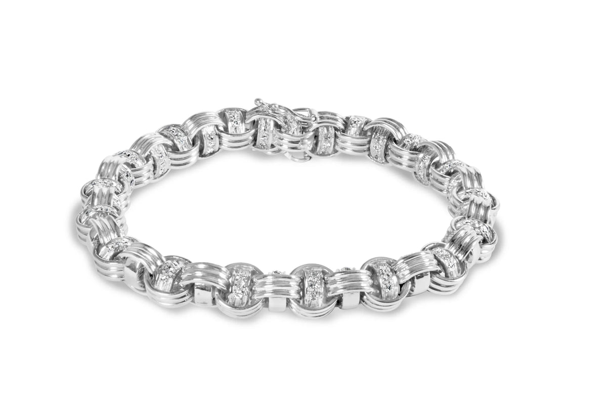 14K White Gold 1/2 Cttw Diamond Knotted Byzantine Link Bracelet (H-I Color, I2-I3 Clarity) - 7&quot; Inches