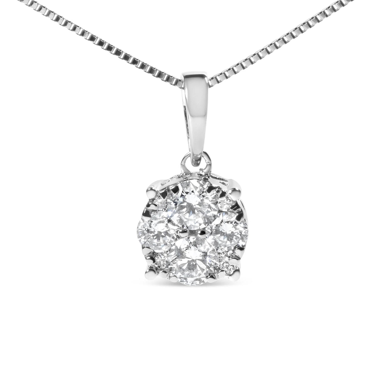 14k White Gold 1/2 Cttw Lab Grown Diamond Floral Cluster Pendant 18&quot; Necklace (G-H Color, VS1-VS2 Clarity)