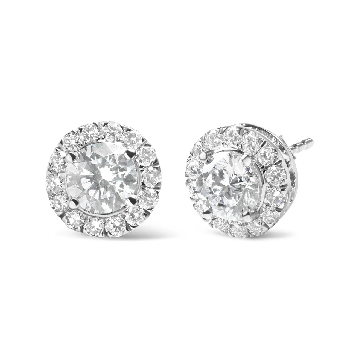 14K White Gold Lab Grown Diamond Solitaire Stud Earrings with Halo (2.00 Cttw, F-G Color, VS2-SI1 Clarity