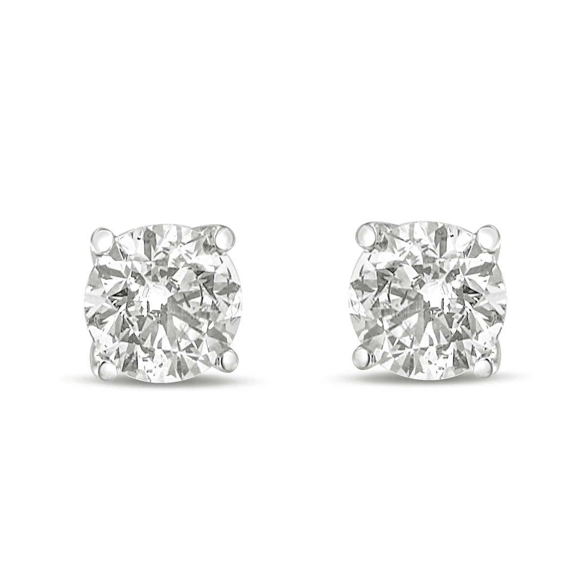 10K Gold Lab Created Round Brilliant Cut Diamond Classic 4-Prong Solitaire Stud Earrings