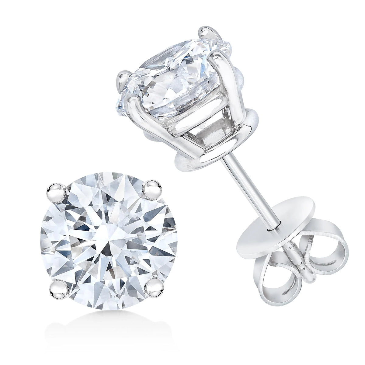 10K Gold Lab Created Round Brilliant Cut Diamond Classic 4-Prong Solitaire Stud Earrings