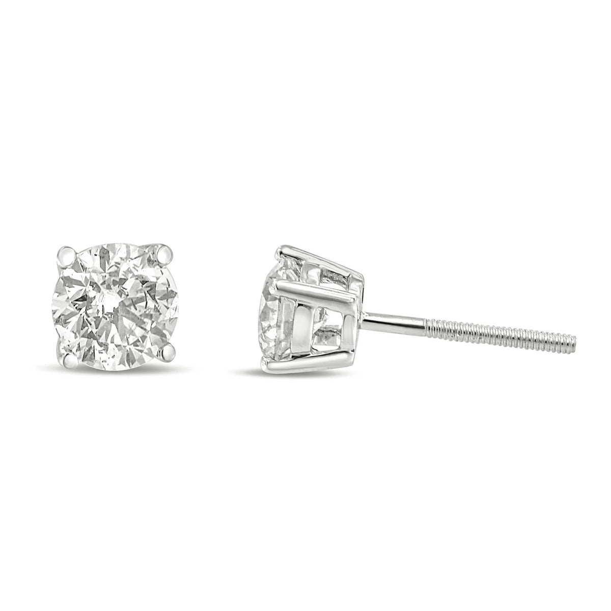 10K Gold Lab Created Round Brilliant Cut Diamond Classic 4-Prong Solitaire Stud Earrings