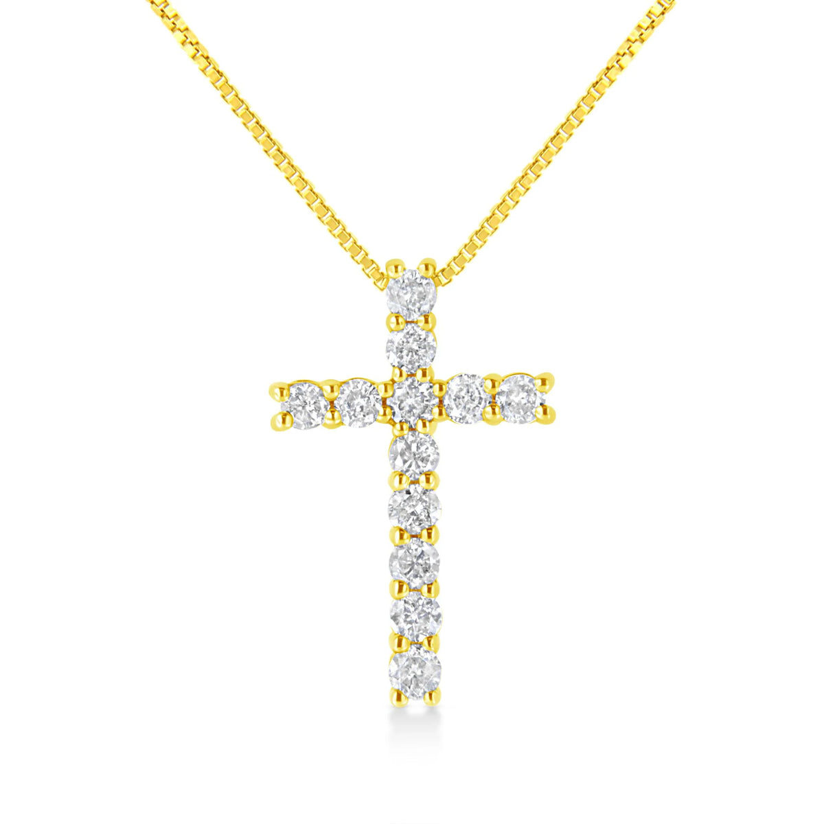 10K Yellow Gold 1/2 Cttw Round Brilliant Cut Diamond Cross 18&quot; Pendant Necklace (J-K Color, I2-I3 Clarity)