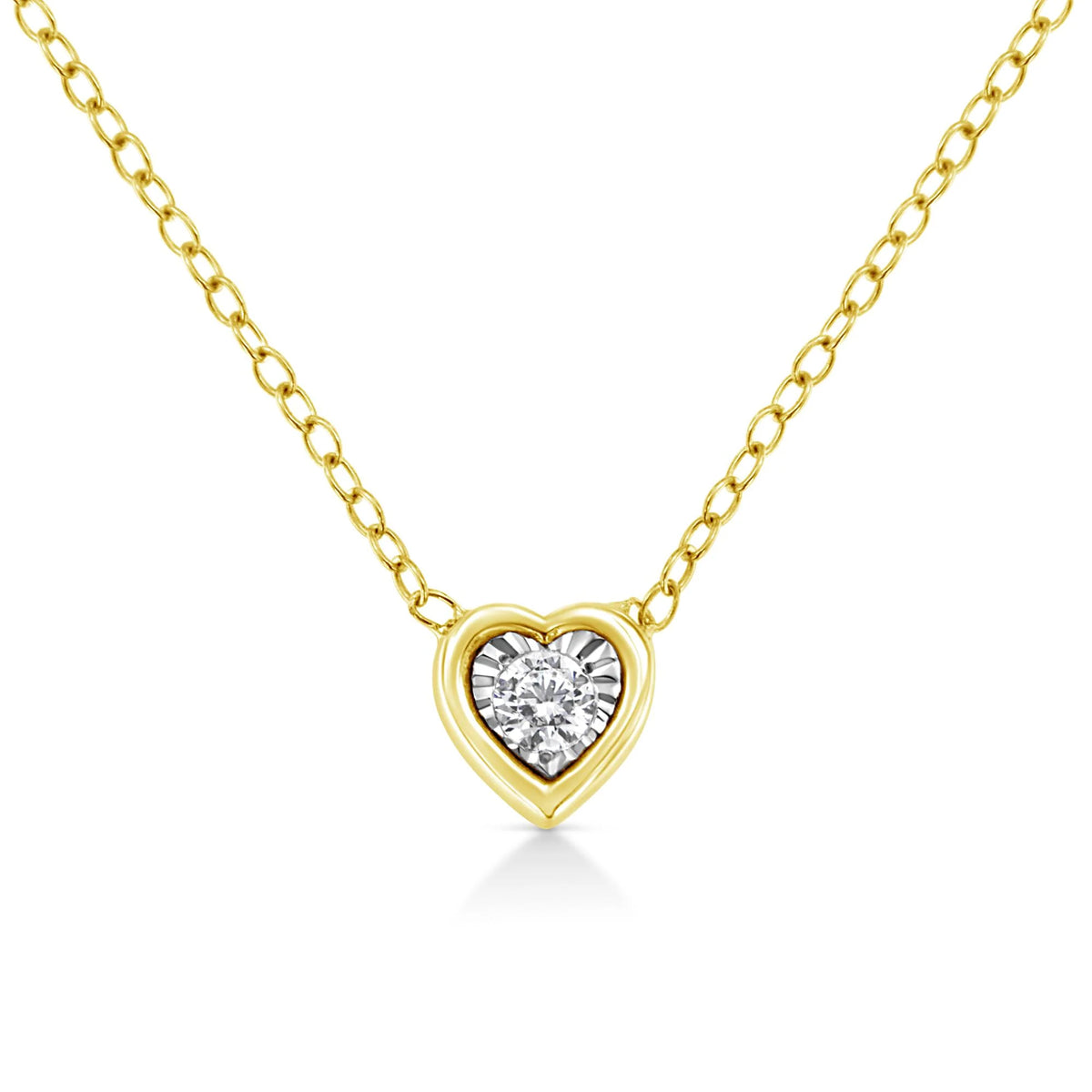 10K Yellow Gold Plated .925 Sterling Silver 1/10 Cttw Miracle Set Round Diamond 18&quot; Pendant Necklace - Choice of Shapes