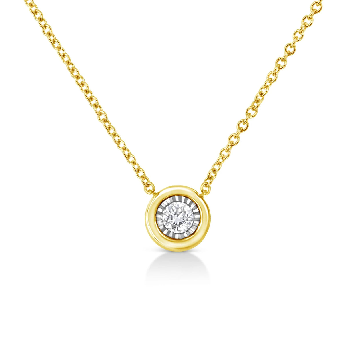 10K Yellow Gold Plated .925 Sterling Silver 1/10 Cttw Miracle Set Round Diamond 18&quot; Pendant Necklace - Choice of Shapes