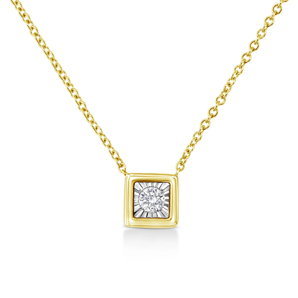 10K Yellow Gold Plated .925 Sterling Silver 1/10 Cttw Miracle Set Round Diamond 18&quot; Pendant Necklace - Choice of Shapes