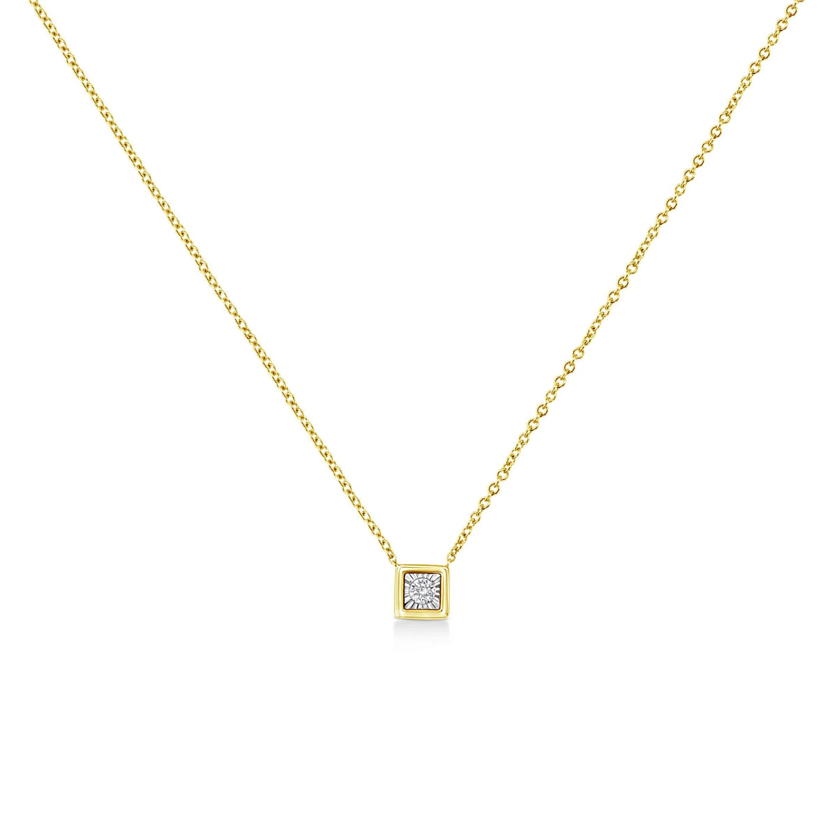 10K Yellow Gold Plated .925 Sterling Silver 1/10 Cttw Miracle Set Round Diamond 18&quot; Pendant Necklace - Choice of Shapes