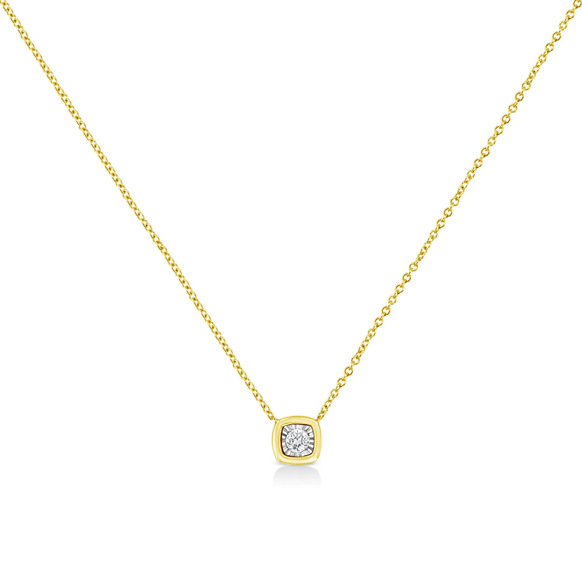 10K Yellow Gold Plated .925 Sterling Silver 1/10 Cttw Miracle Set Round Diamond 18&quot; Pendant Necklace - Choice of Shapes