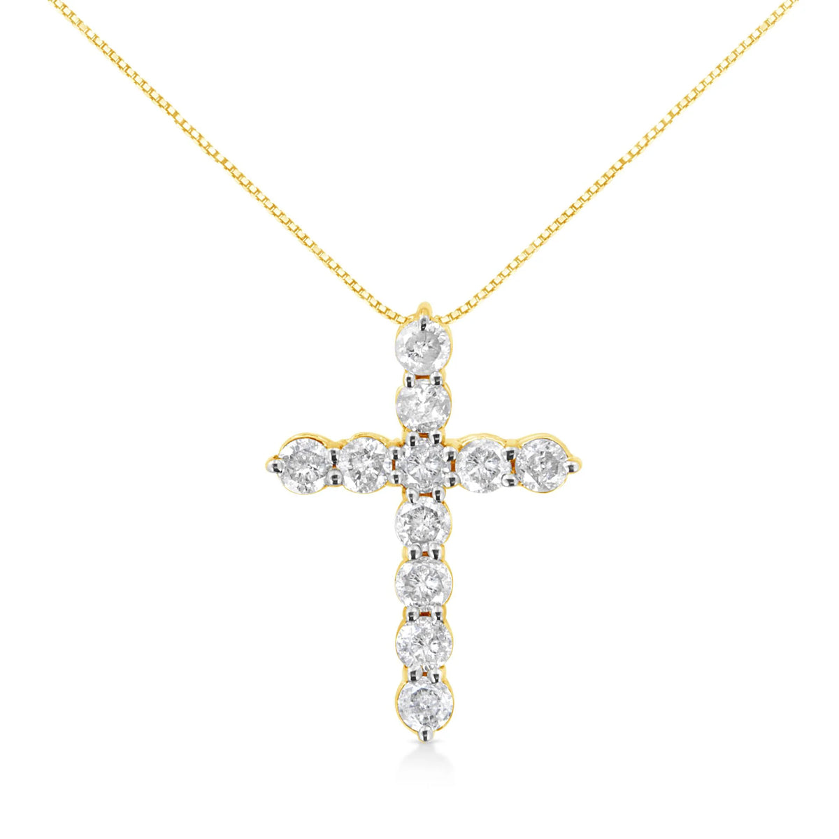 10K Yellow Gold 1.0 Cttw Round Brilliant Cut Diamond Cross Pendant Necklace with Box Chain (J-K Color, I1-I2 Clarity) - 18&quot;