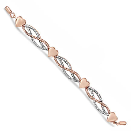 14K Rose Gold Plated .925 Sterling Silver Cttw Diamond Accent Layered Infinity Link and Heart Adjustable 4”-10” Adjustable Bolo Bracelet (I-J Color, I3 Clarity)