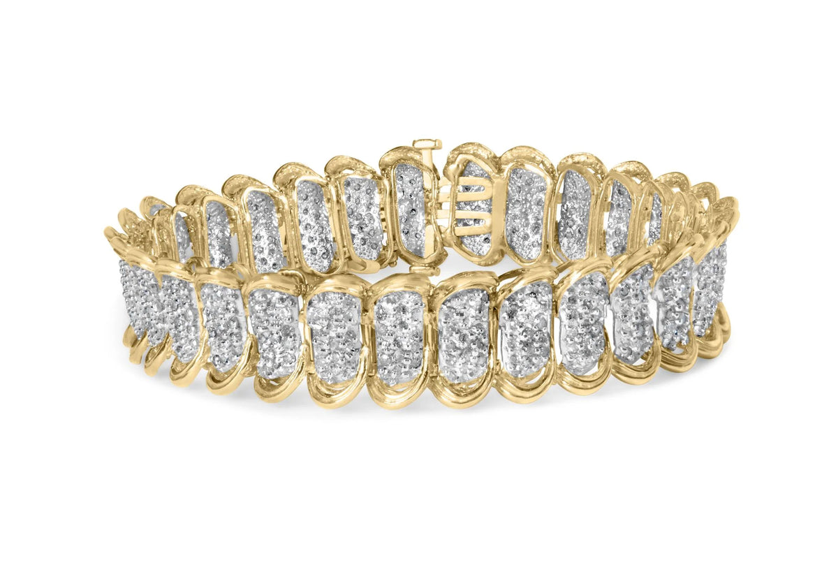 10K Yellow Gold 4.00 Cttw Pave Diamond Classic Link 7&quot; Bracelet (I-J Color, I2-I3 Clarity)