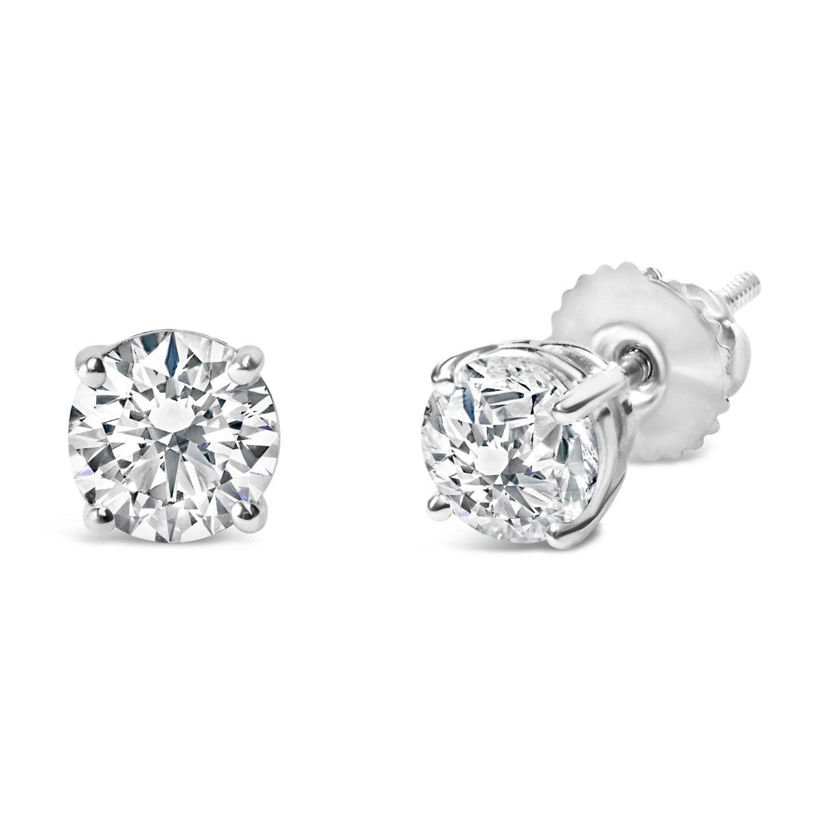 .925 Sterling Silver Round Brilliant Cut Lab Grown Diamond 4-Prong Classic Solitaire Stud Earrings