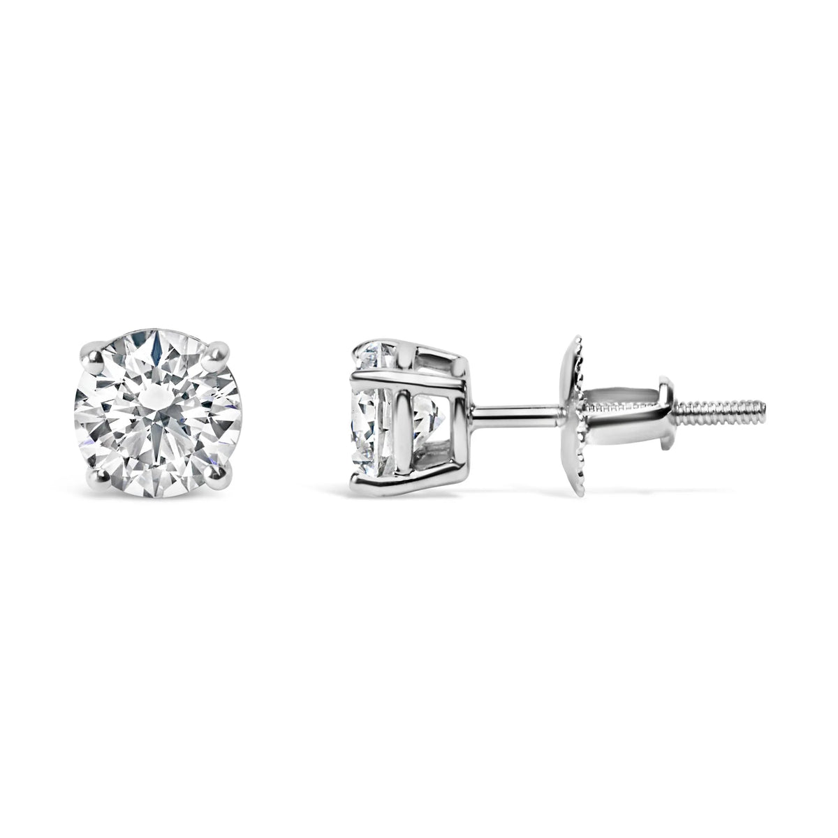 .925 Sterling Silver Round Brilliant Cut Lab Grown Diamond 4-Prong Classic Solitaire Stud Earrings