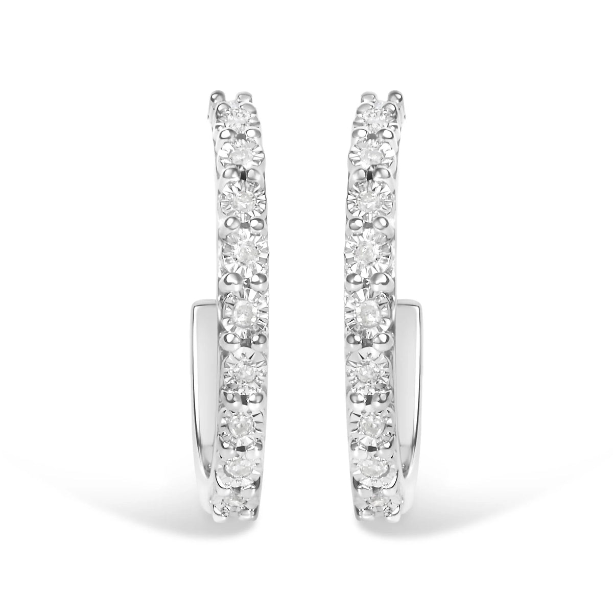 .925 Sterling Silver 1/10 Cttw Diamond Miracle Set J-Hoop Earring (I-J Color, I3 Clarity)