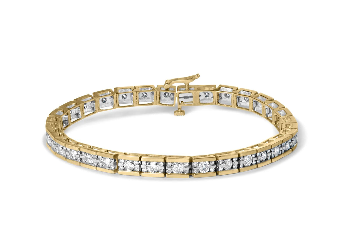 14K Yellow Gold 4.00 Cttw Channel Set Diamond Tennis Bracelet (J-K Color, I1-I2 Clarity) - 7.5&quot; Inches