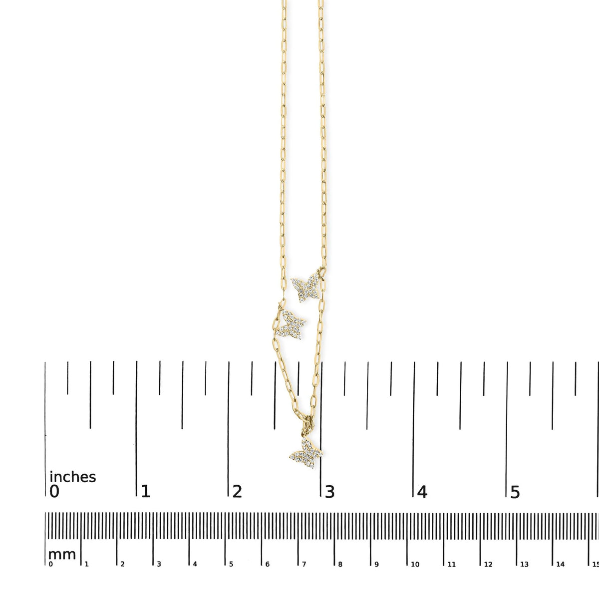 14KT Yellow Gold 1/2 Cttw Diamond Butterfly Station Paperclip Station Necklace (I-J Color, I1-I2 Clarity) - Adjustable 15&quot;-17&quot; Inches