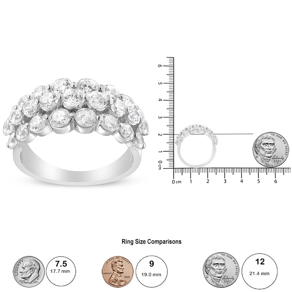 10K White Gold 2 1/2 Cttw Round Natural Diamond 3 Row Band Ring (I-J Color, I1-I2 Clarity)