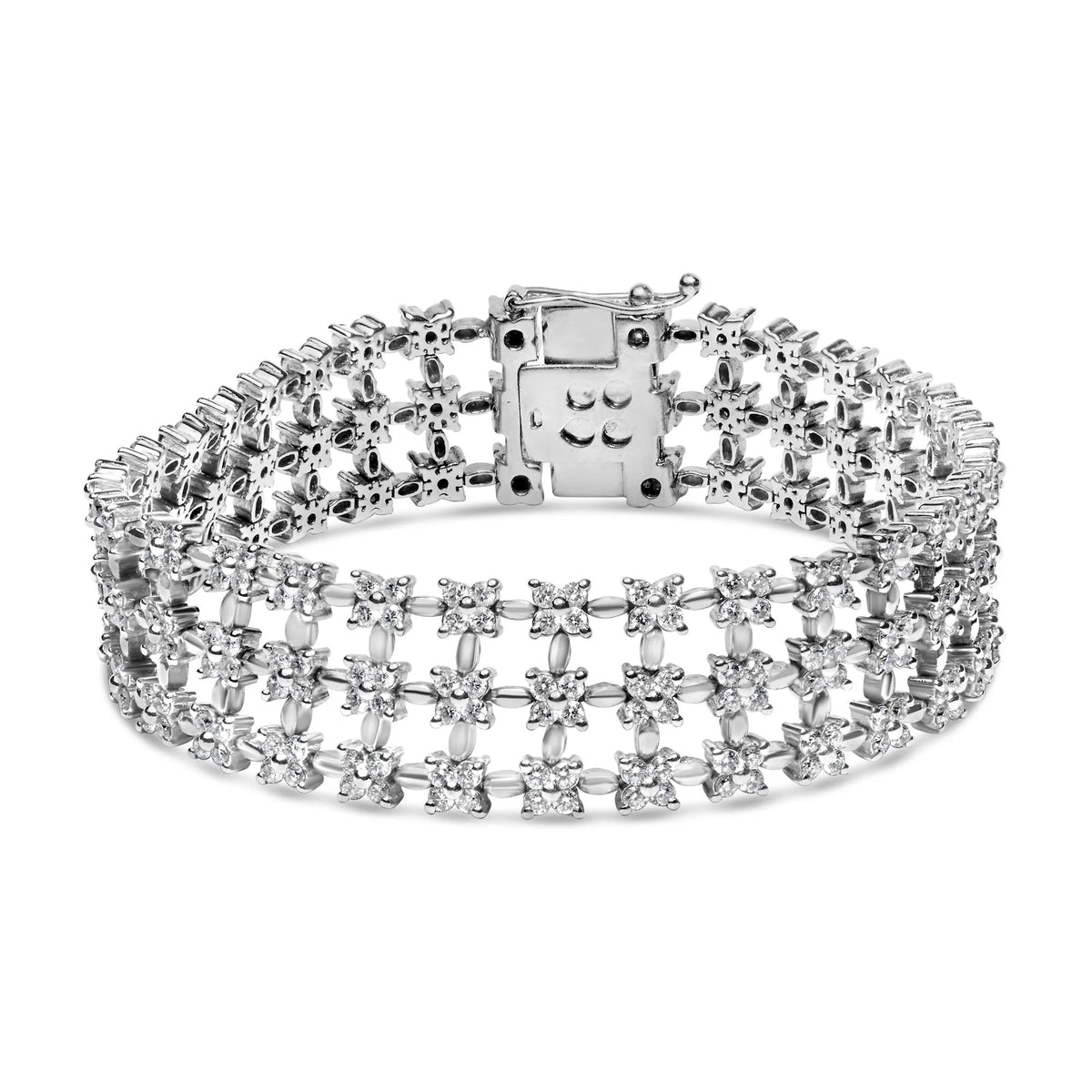 18K White Gold 6 1/2 Cttw Diamond 3 Row Floral Link Bracelet (G-H Color, VS1-VS2 Clarity) - 7 &quot; Inches