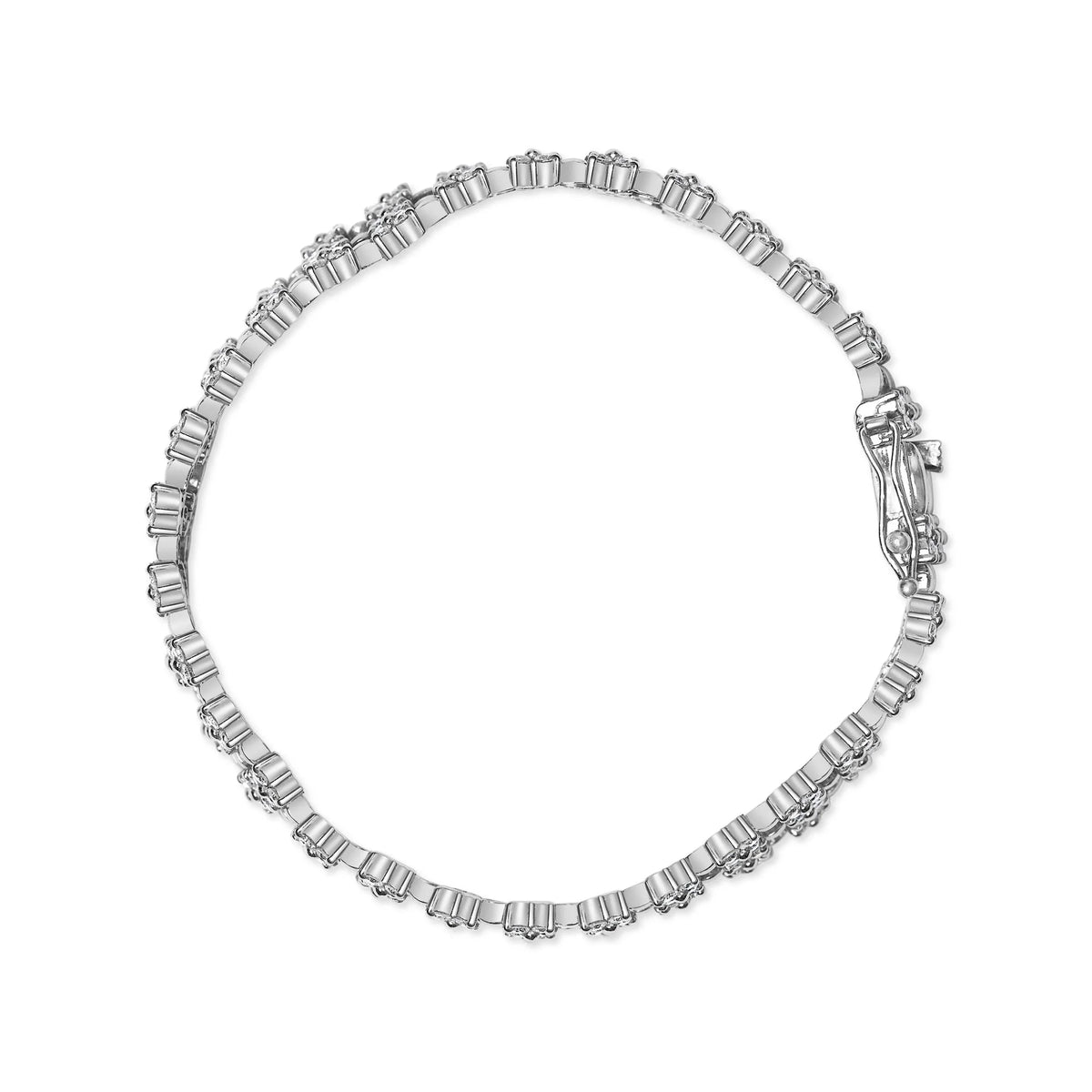 18K White Gold 6 1/2 Cttw Diamond 3 Row Floral Link Bracelet (G-H Color, VS1-VS2 Clarity) - 7 &quot; Inches