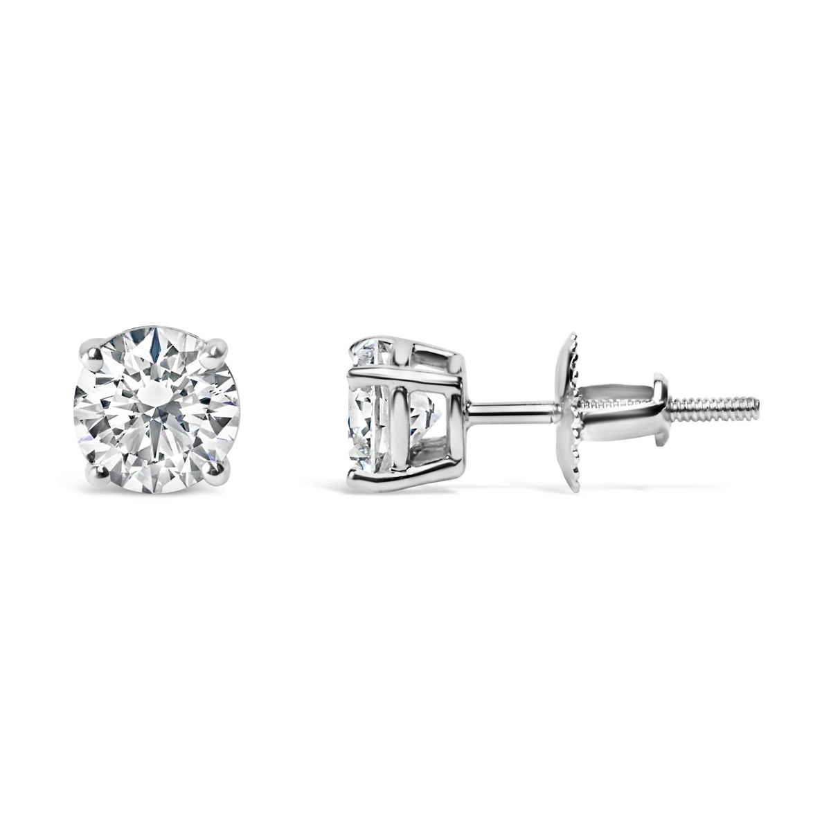 14K Gold 2.00 Cttw Lab Grown Round Brilliant-Cut Diamond Classic 4-Prong Stud Earrings with Screw Backs (F-G color, VVS2-VS1 Clarity)