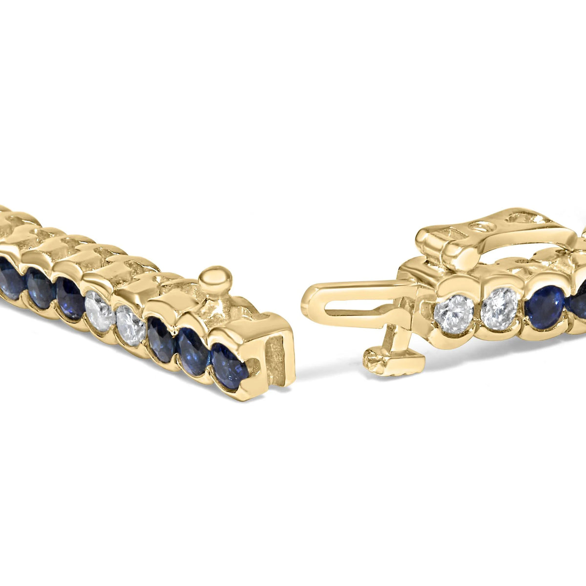 14K Yellow Gold 1 3/4 Cttw Diamond and 5.0 Cttw Blue Sapphire Bezel Set Tennis Bracelet (G-H Color, SI1-SI2 Clarity) - 7&quot; Inches