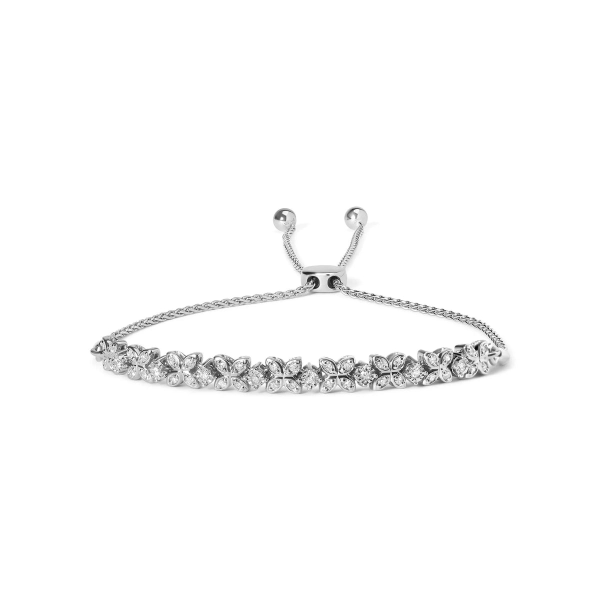 .925 Sterling Silver 1/4 Cttw Diamond Marquise Shaped Link 4&quot;-10&quot; Adjustable Bolo Bracelet (I-J Color, I1-I2 Clarity)