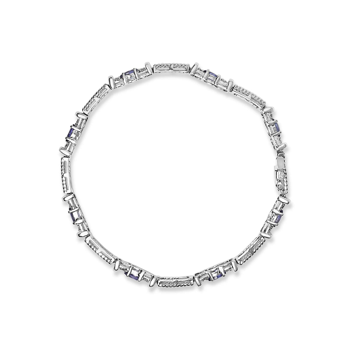 14K White Gold Blue Purple Tanzanite and Diamond Accent Cord Style Link Bracelet (H-I Color, SI1-SI2 Clarity) - 7&quot; Inches