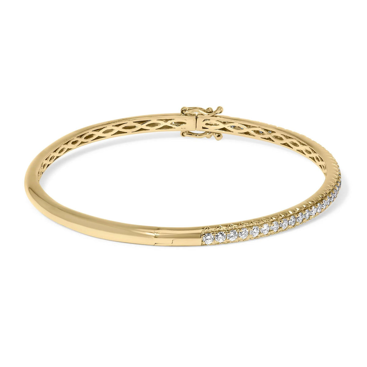 14K Gold 1.00 Cttw Half Eternity Diamond Bangle Bracelet (G-H Color, SI2-I1 Clarity) - 7&quot; Inches