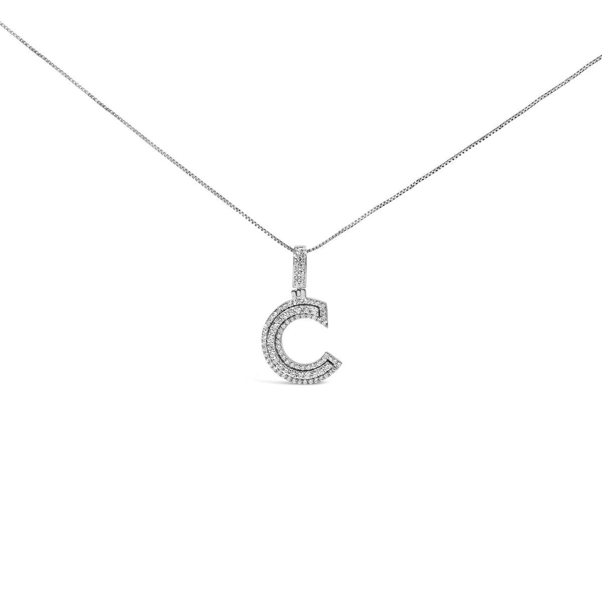 .925 Sterling Silver 4/5 Cttw Round Lab-Grown Diamond &quot;C&quot; Pendant Necklace - 18&quot; (F-G Color, VS2-SI1 Clarity)