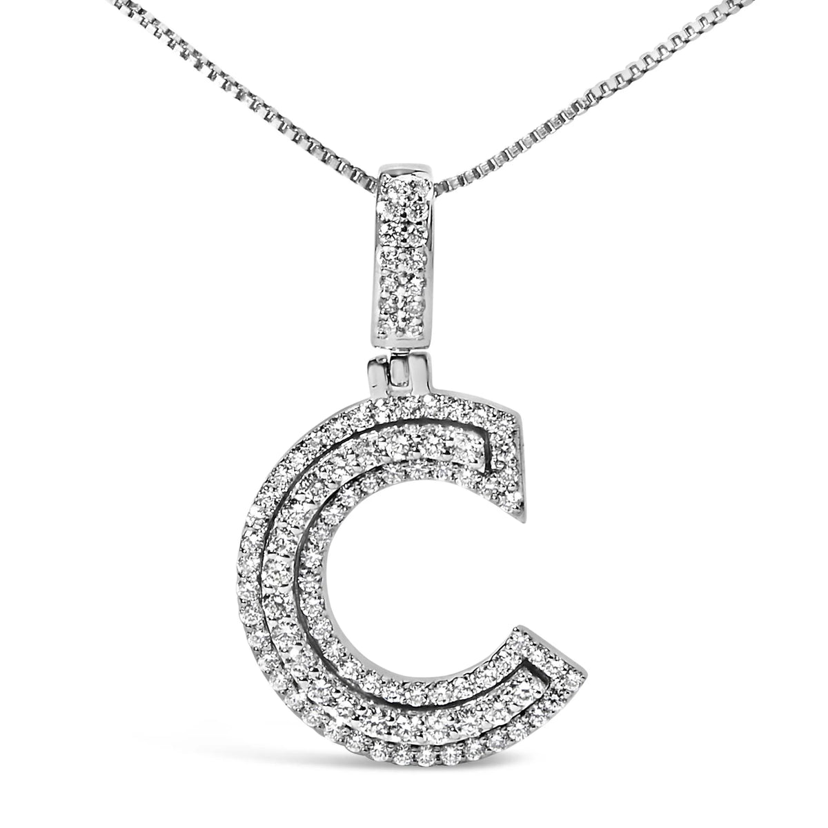 .925 Sterling Silver 4/5 Cttw Round Lab-Grown Diamond &quot;C&quot; Pendant Necklace - 18&quot; (F-G Color, VS2-SI1 Clarity)