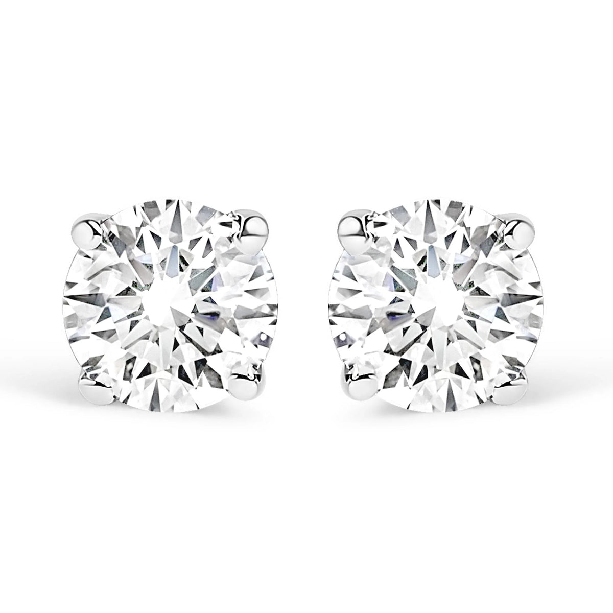 .925 Sterling Silver 1/2 Cttw Round Brilliant-Cut Lab Grown Diamond Classic 4-Prong Stud Earrings (F-G Color, VS1-VS2 Clarity)