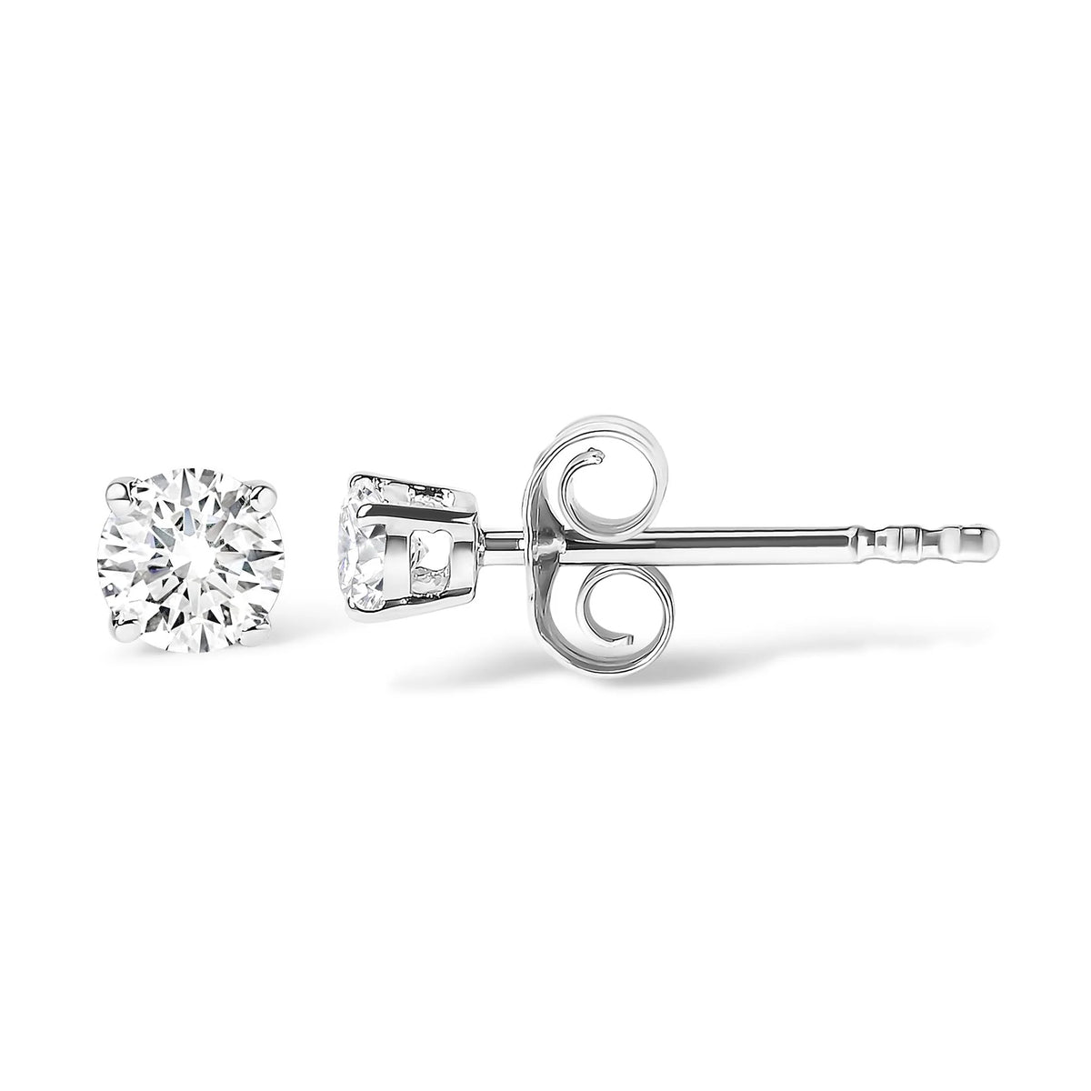 .925 Sterling Silver 1/2 Cttw Round Brilliant-Cut Lab Grown Diamond Classic 4-Prong Stud Earrings (F-G Color, VS1-VS2 Clarity)