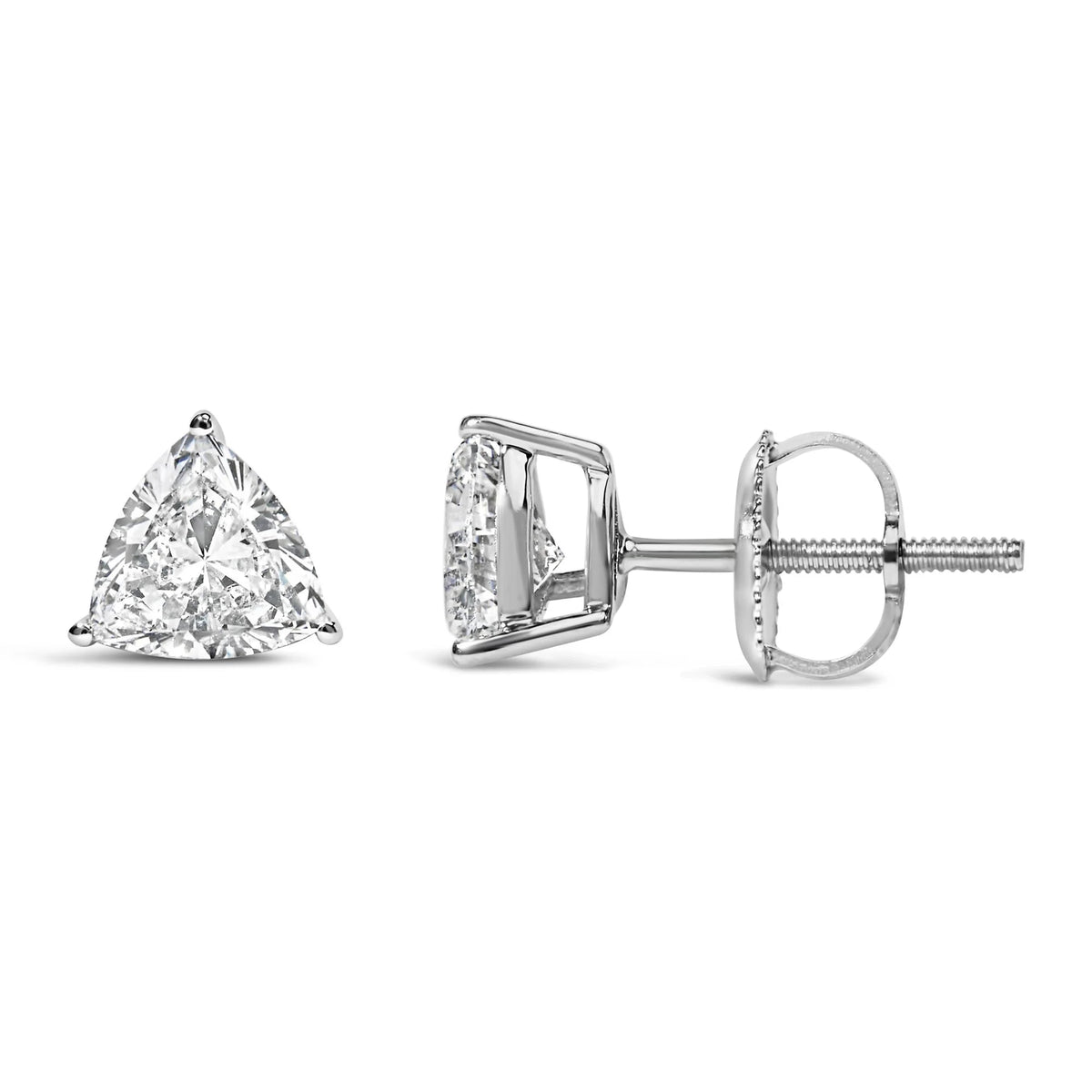 14K White Gold 1.0 Cttw Trillion Brilliant Cut Lab Grown Diamond 3-Prong Classic Solitaire Stud Earrings (F-G Color, VS2-SI1 Clarity)