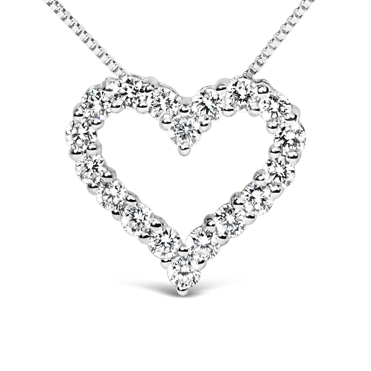 14K White Gold 1.0 Cttw Lab Grown Diamond Open Heart 18&quot; Pendant Necklace (F-G Color, VS1-VS2 Clarity)