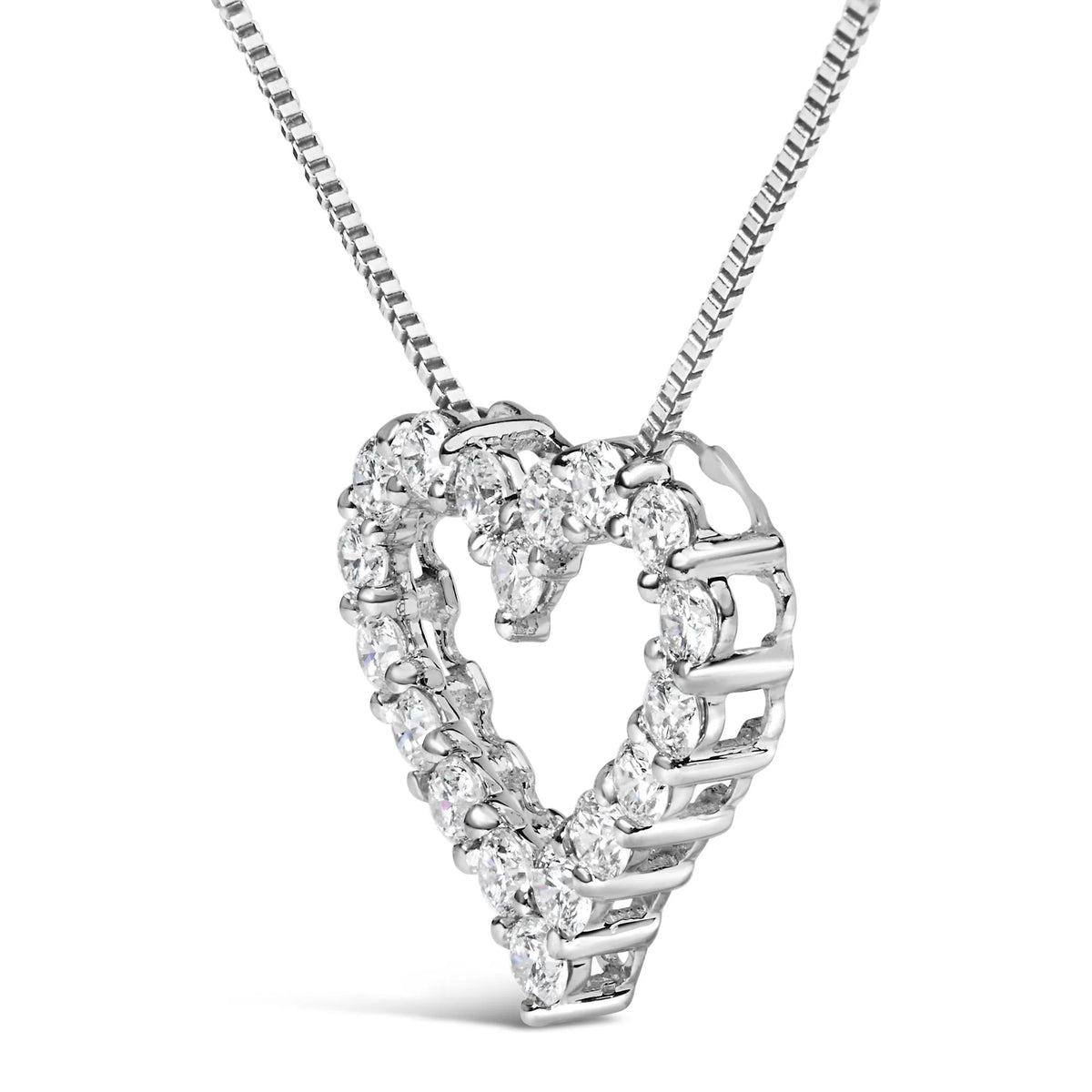 14K White Gold 1.0 Cttw Lab Grown Diamond Open Heart 18&quot; Pendant Necklace (F-G Color, VS1-VS2 Clarity)