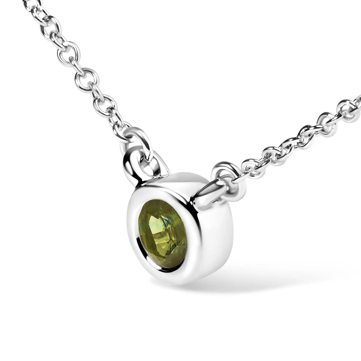 14K White Gold 1/2 Cttw Green Lab Grown Diamond Bezel-Set Solitaire 18&quot; Pendant Necklace (Green Color, VS1-VS2 Clarity)