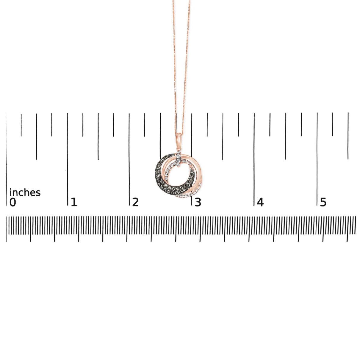 14K Rose Gold 3/4 Cttw Brown and White Diamond Interlocking Circle Hoop 18&quot; Inch Pendant Necklace (G-H Color, SI2-I1 Clarity)