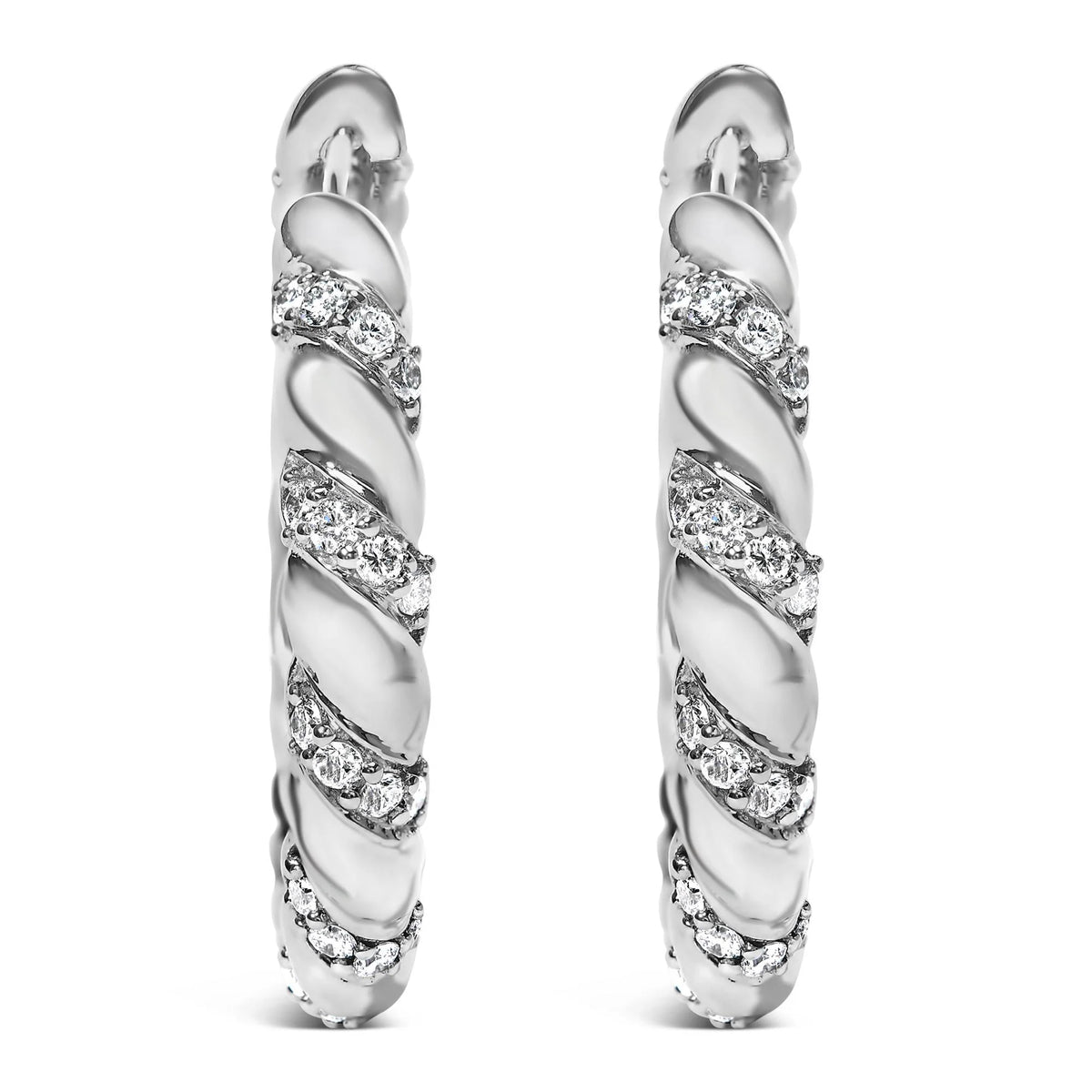 14K White Gold 1 1/5 Cttw Lab Grown Diamond Swirl Design 1&quot; Inch Hoop Earrings (F-G Color, VS1-VS2 Clarity)