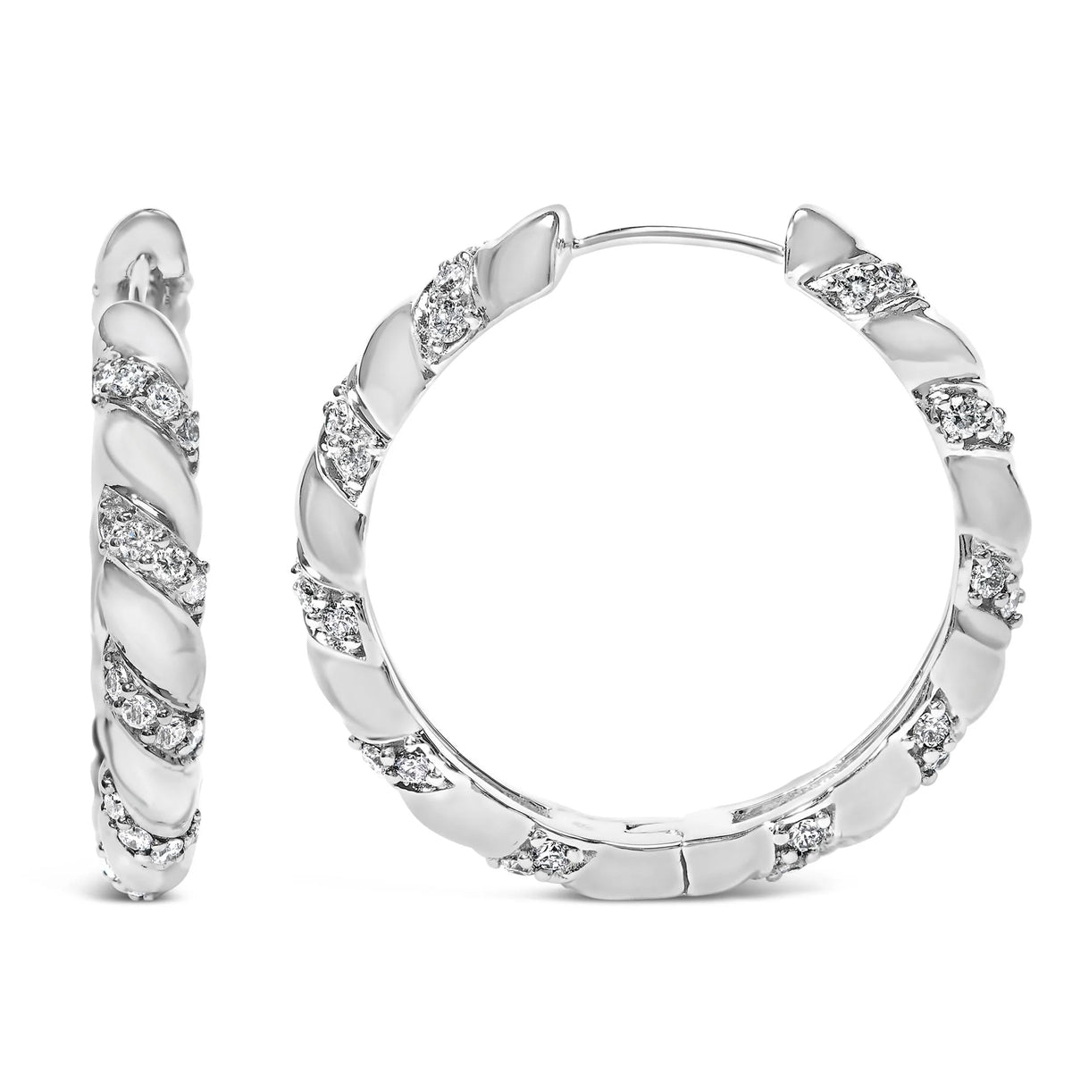 14K White Gold 1 1/5 Cttw Lab Grown Diamond Swirl Design 1&quot; Inch Hoop Earrings (F-G Color, VS1-VS2 Clarity)