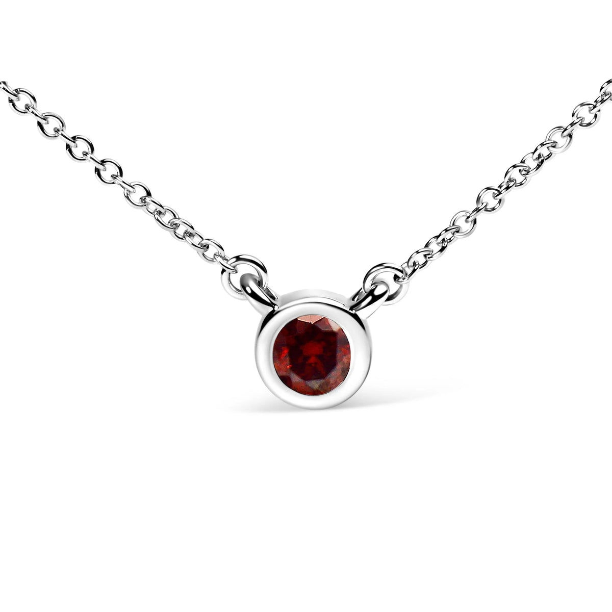 14K White Gold 1/2 Cttw Red Lab Grown Diamond Bezel-Set Solitaire 18&quot; Pendant Necklace (Red Color, VS1-VS2 Clarity)