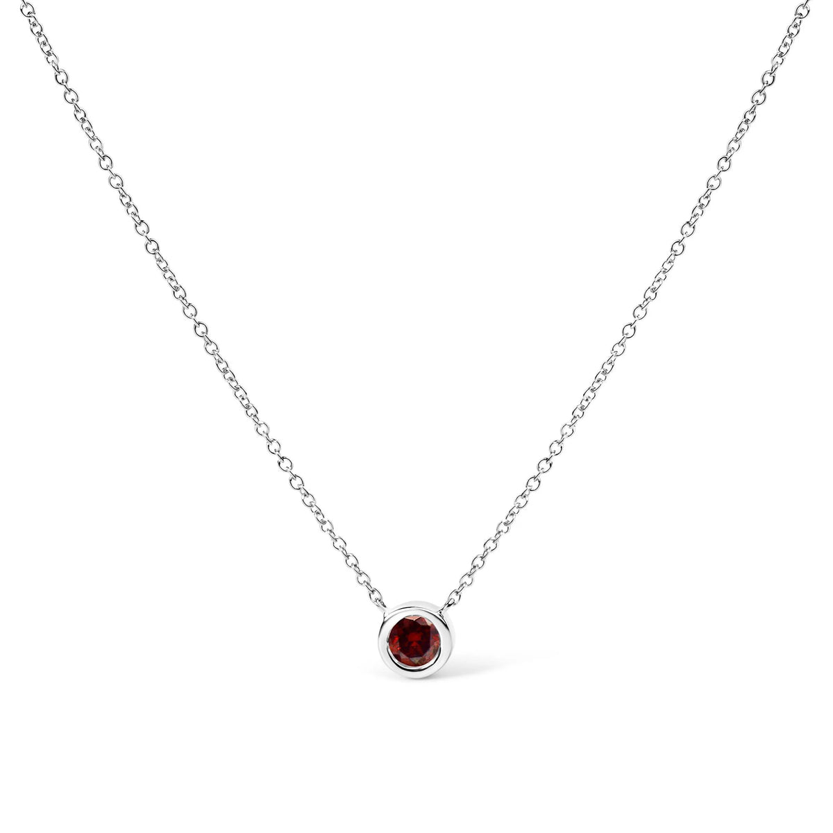 14K White Gold 1/2 Cttw Red Lab Grown Diamond Bezel-Set Solitaire 18&quot; Pendant Necklace (Red Color, VS1-VS2 Clarity)